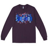 Plum I am a survivor Colon Cancer blue ribbon Long Sleeve Tee - NancyCooperArtShop