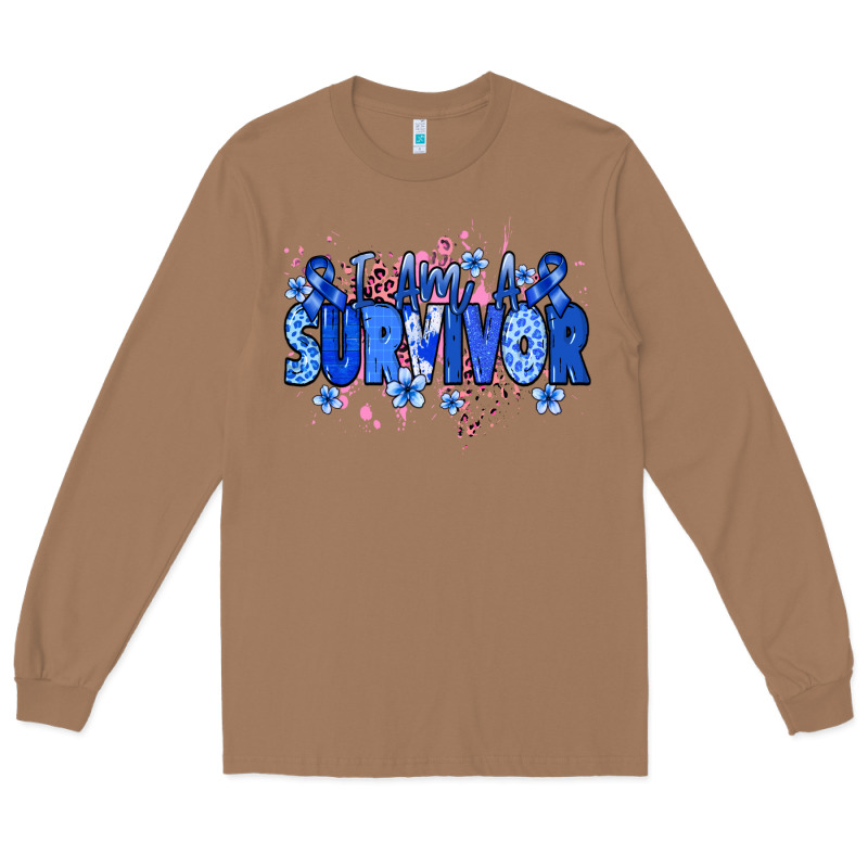 I Am A Survivor Colon Cancer Blue Ribbon Long Sleeve Tee by NancyCooperArtShop | Teevron