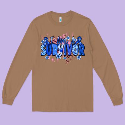 I Am A Survivor Colon Cancer Blue Ribbon Long Sleeve Tee Designed By Nancycooperartshop