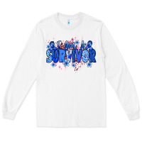 White I am a survivor Colon Cancer blue ribbon Long Sleeve Tee - NancyCooperArtShop