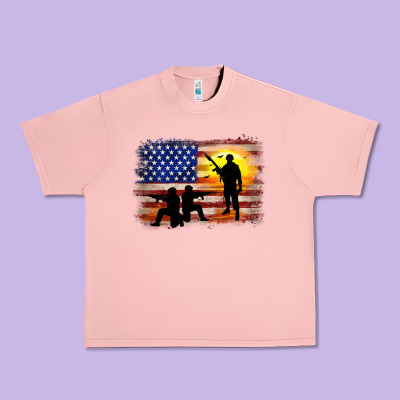 American Flag Soldier Sunset Urban Heavy Tee Designed By Jahusdesignshop