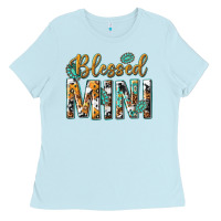 Baby Blue blessed mini with leopard and aztec Ladies Tee - texasbilliewilder