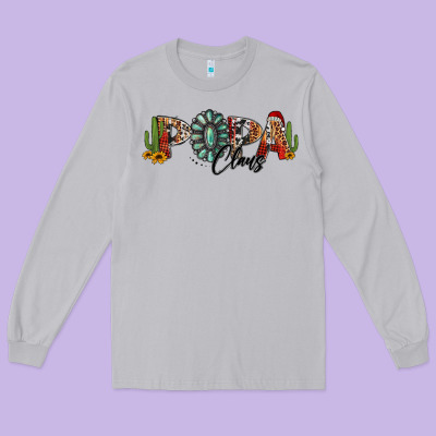 Western Christmas Papa Claus Sunflowers And Cactus Long Sleeve Tee Designed By Jasminsmagicworld