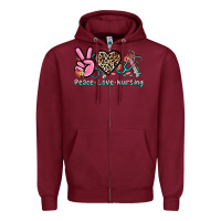 Burgundy peace love nursing Zipper Hoodie - NancyCooperArtShop