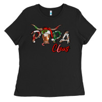 Black Papa Claus With Long Horn Western Christmas Ladies Tee - RanaPortraitStore