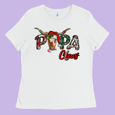 Ladies Tee Papa Claus With Long Horn Western Christmas