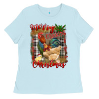 Baby Blue Merry Cluckin' Christmas Ladies Tee - RanaPortraitStore