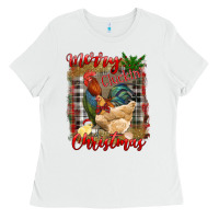 White Merry Cluckin' Christmas Ladies Tee - RanaPortraitStore