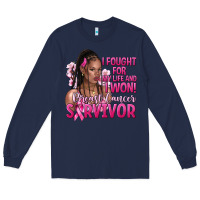 Navy I fought for my life and i won afro woman Long Sleeve Tee - NancyCooperArtShop