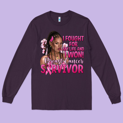 I Fought For My Life And I Won Afro Woman Long Sleeve Tee Designed By Nancycooperartshop