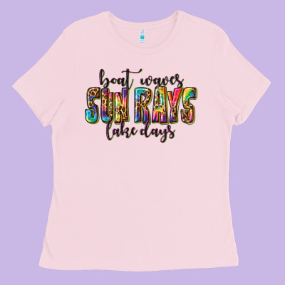 Ladies Tee boat waves sun rays lake days