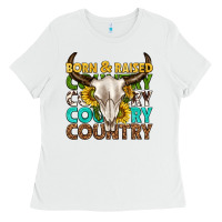 White born and raised country western Ladies Tee - texasbilliewilder