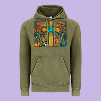 Fall Gemstone Cross Vintage Hoodie Designed By Ranaportraitstore