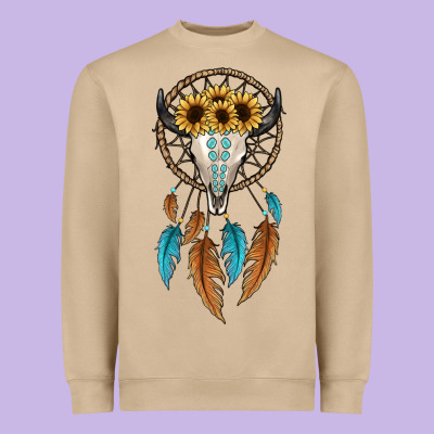 Dreamer Catcher Bull Skull Heavyweight Sweatshirt Designed By Jahusdesignshop