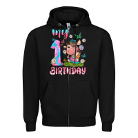 Black my 1 st birthday with little cute cow Zipper Hoodie - NancyCooperArtShop