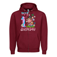 Burgundy my 1 st birthday with little cute cow Zipper Hoodie - NancyCooperArtShop