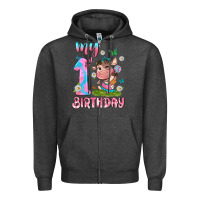 Charcoal Heather my 1 st birthday with little cute cow Zipper Hoodie - NancyCooperArtShop