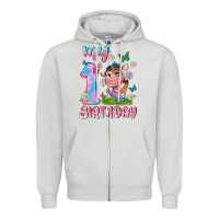 Dove Grey my 1 st birthday with little cute cow Zipper Hoodie - NancyCooperArtShop