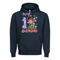 Navy my 1 st birthday with little cute cow Zipper Hoodie - NancyCooperArtShop