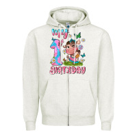 Oatmeal Heather my 1 st birthday with little cute cow Zipper Hoodie - NancyCooperArtShop