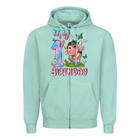 Seafoam my 1 st birthday with little cute cow Zipper Hoodie - NancyCooperArtShop