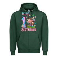 Sports Green my 1 st birthday with little cute cow Zipper Hoodie - NancyCooperArtShop