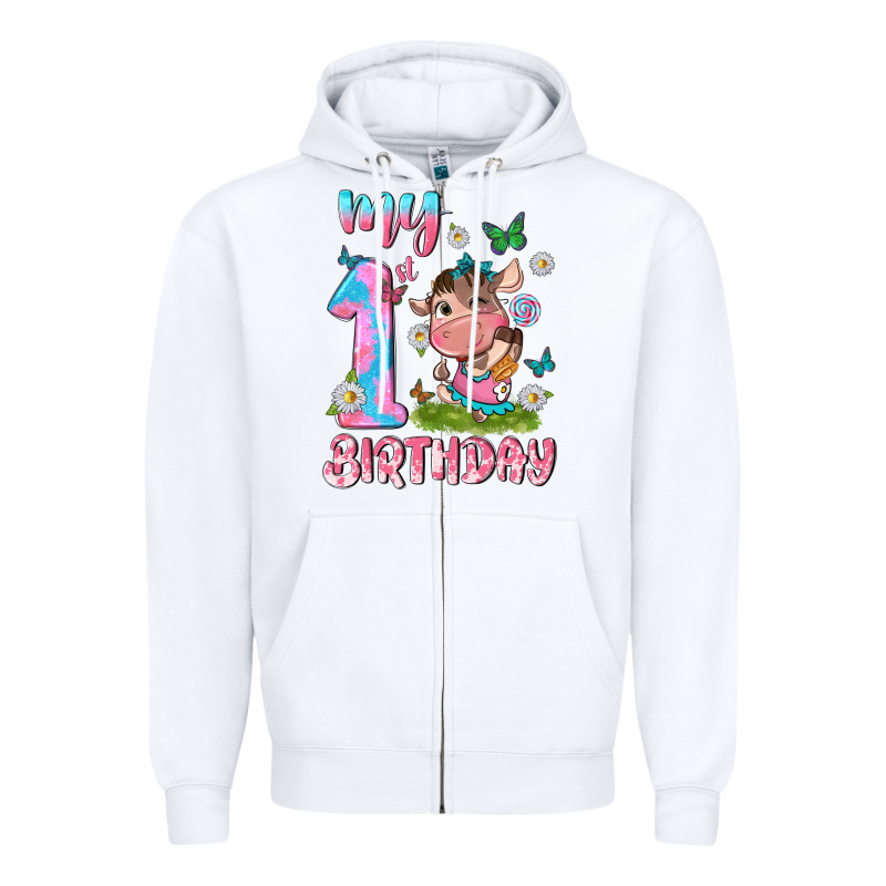 My 1 St Birthday With Little Cute Cow Zipper Hoodie by NancyCooperArtShop | Teevron