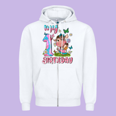 My 1 St Birthday With Little Cute Cow Zipper Hoodie Designed By Nancycooperartshop