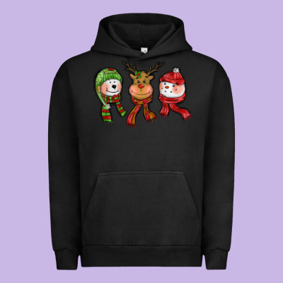 Christmas Reindeer Polar Bear Snowman Urban Hoodie Designed By Cowgirlartshop