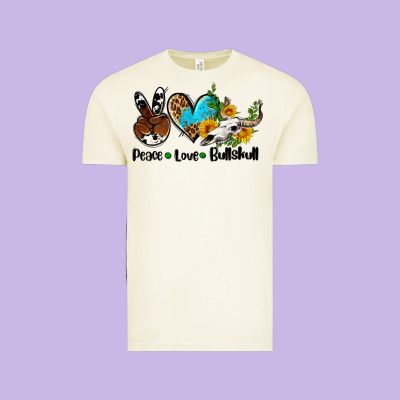 Peace Love  Bullskull Vintage Tee Designed By Adodesignshop