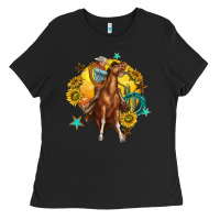 Black bucking horse with cowboy and sunflower Ladies Tee - texasbilliewilder