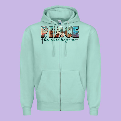Peace Be With You Cross Zipper Hoodie Designed By Nancycooperartshop