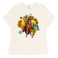 Bone bucking horse with cowboy and sunflower Ladies Tee - texasbilliewilder