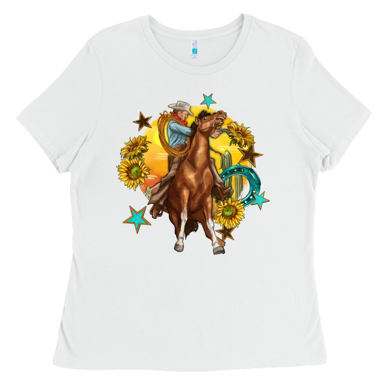 Bucking Horse With Cowboy And Sunflower Ladies Tee by texasbilliewilder | Teevron