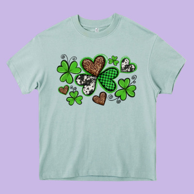 Western St Patricks Day Shamrocks And Hearts Heavy Core Tee Designed By Artiststas