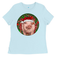 Baby Blue Pig Christmas Ladies Tee - RanaPortraitStore