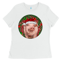 White Pig Christmas Ladies Tee - RanaPortraitStore