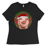 Black Pig Christmas Ladies Tee - RanaPortraitStore