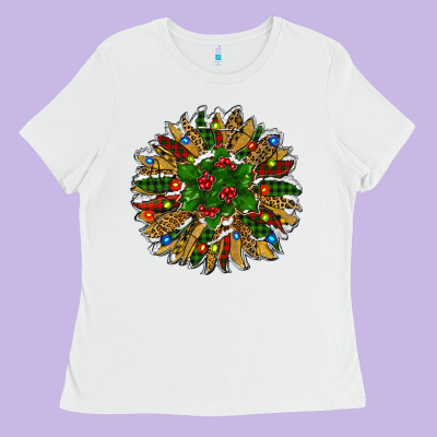 Ladies Tee Leopard Christmas Sunflower