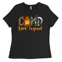 Black camp fire legend with fire Ladies Tee - texasbilliewilder