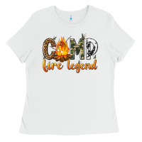 White camp fire legend with fire Ladies Tee - texasbilliewilder