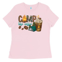 Bubblegum Pink camp life coffee with coffee cup Ladies Tee - texasbilliewilder