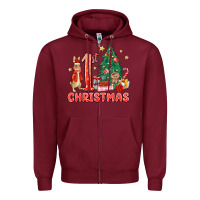 Burgundy red christmas bunny 1st christmas Zipper Hoodie - MaliasSmallBusiness