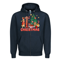 Navy red christmas bunny 1st christmas Zipper Hoodie - MaliasSmallBusiness