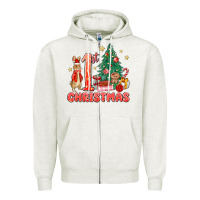 Oatmeal Heather red christmas bunny 1st christmas Zipper Hoodie - MaliasSmallBusiness