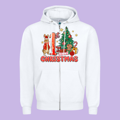 Red Christmas Bunny 1st Christmas Zipper Hoodie Designed By Maliassmallbusiness