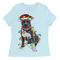 Baby Blue Pitbull With Christmas Lights Ladies Tee - RanaPortraitStore