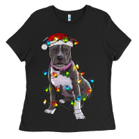 Black Pitbull With Christmas Lights Ladies Tee - RanaPortraitStore
