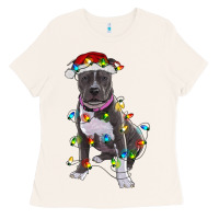 Bone Pitbull With Christmas Lights Ladies Tee - RanaPortraitStore