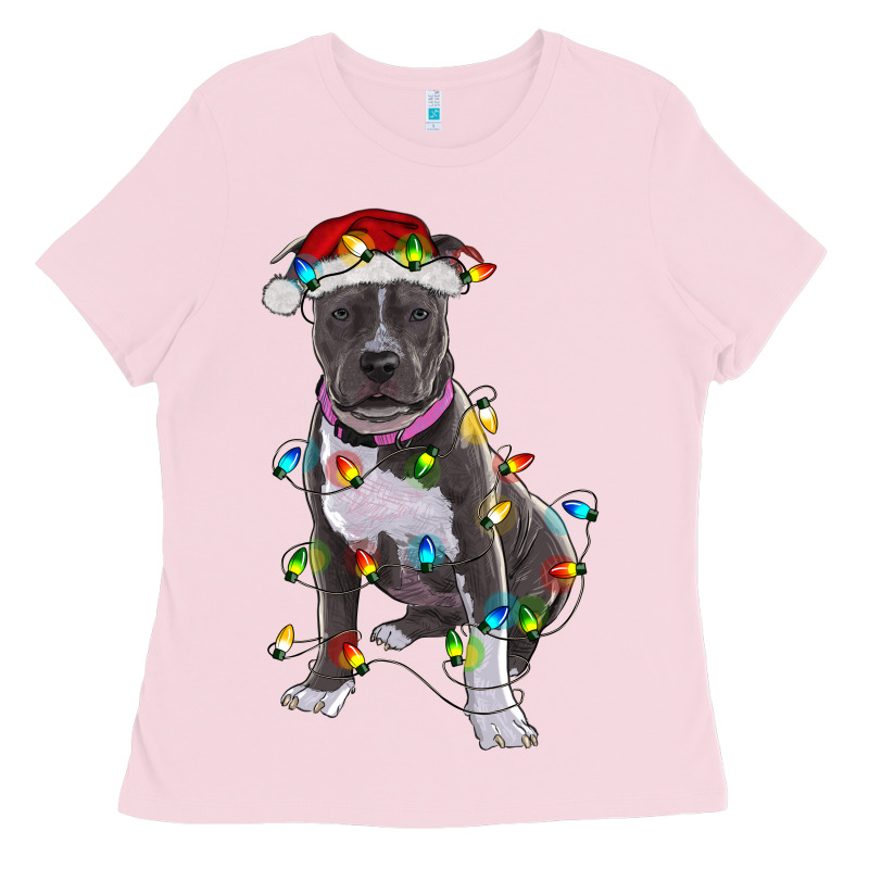 Pitbull With Christmas Lights Ladies Tee by RanaPortraitStore | Teevron